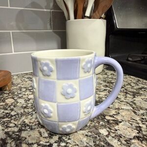 Purple and White Checkered Flower Mug